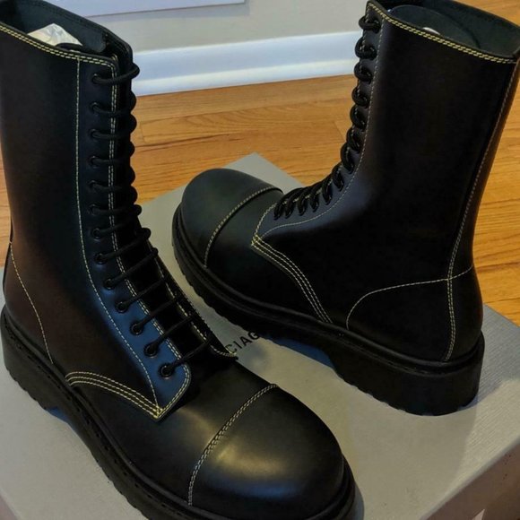 Men's Balenciaga Leather Combat Boots - Picture 1 of 5